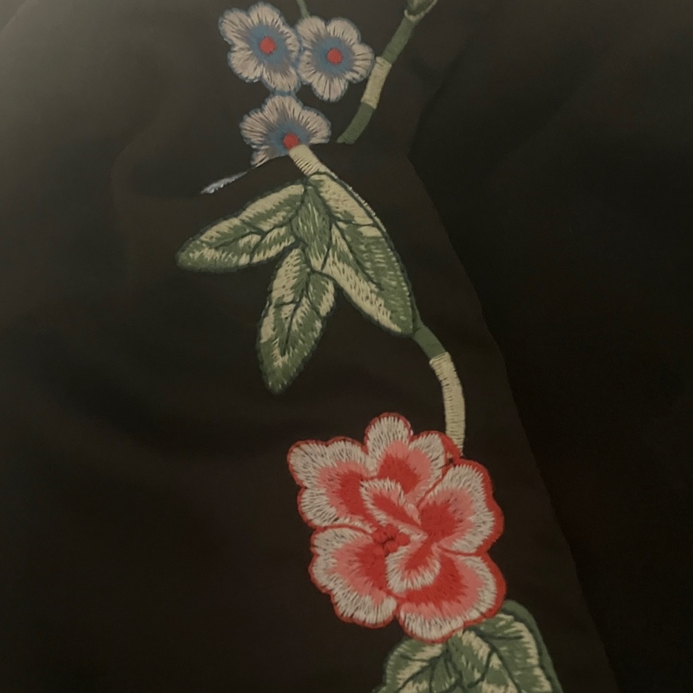 Nasty Gal Black Embroidered Floral Tie-Front Wrap Top - Picture 5 of 9